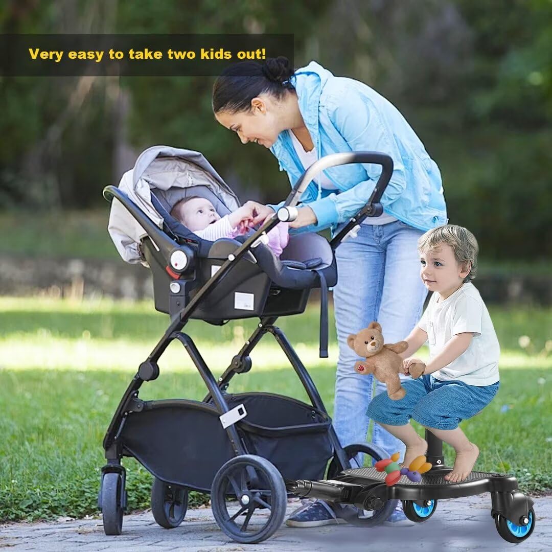Universal Stroller Board - 2 in 1 Sit and Stand Stroller Attachment with Detachable Seat for 99% of Baby Strollers | Holds Kids up to 55lbs | Blue | Perfect for Shopping, Travel & Outdoor Adventures