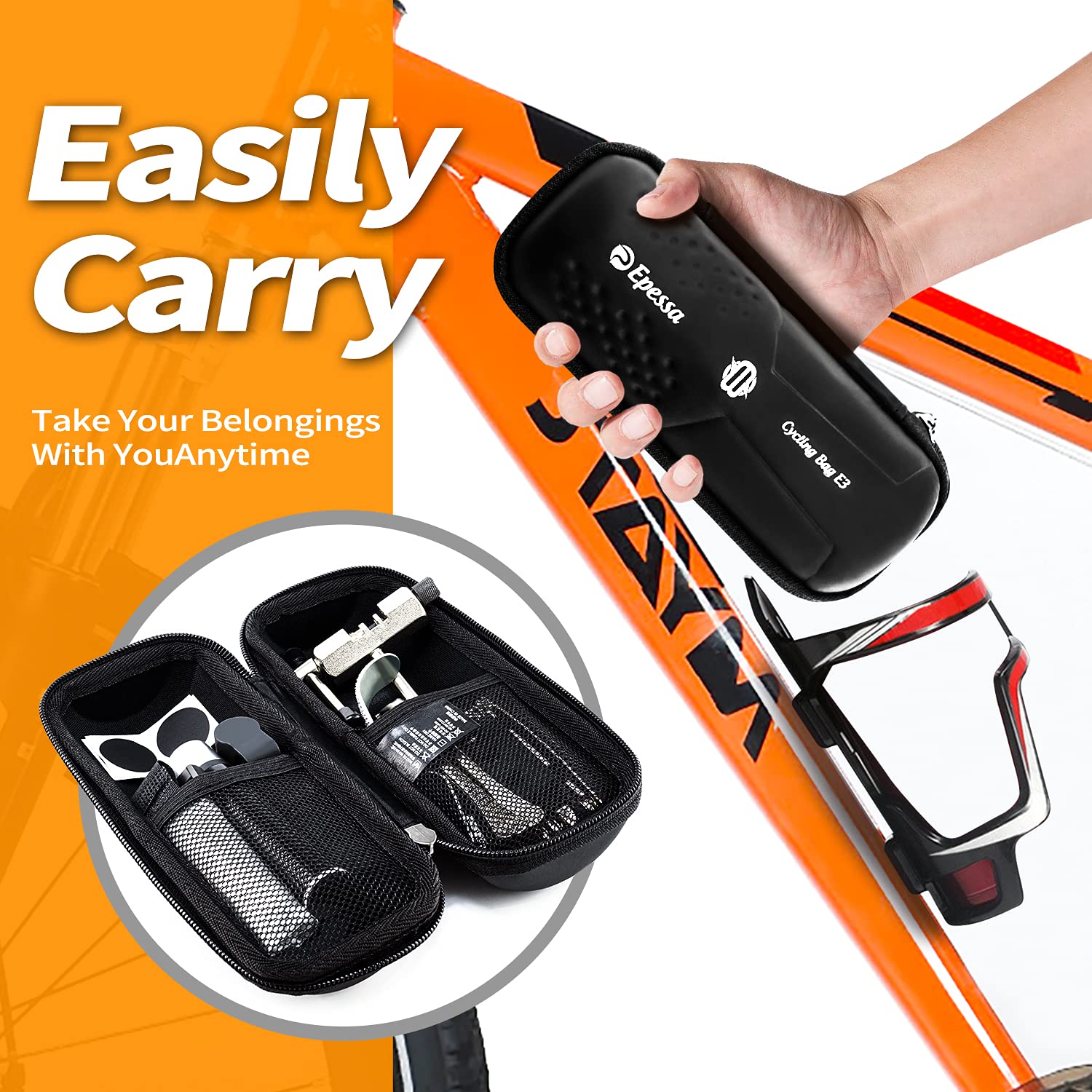 Epessa Bike Water Bottle Cage Tool Bag - Multifunctional Bicycle Repair Pouch with Sealed Zipper - Perfect for Road Bikes, Mountain Bikes & Cycling Accessories Storage