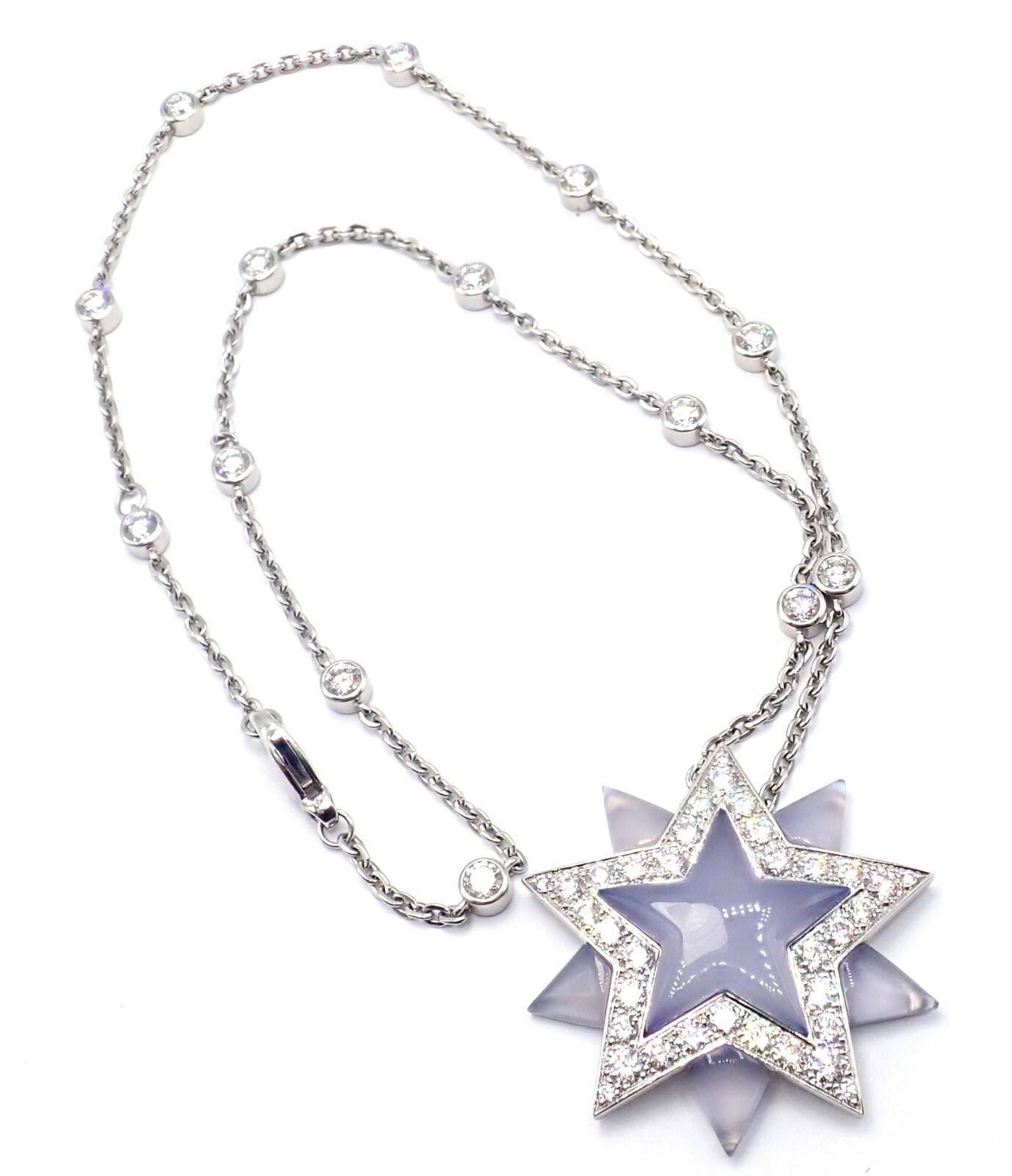 Authentic Tiffany & Co Platinum Diamond Blue Chalcedony Star Pendant Necklace - Perfect for Anniversary Gifts, Valentine's Day & Special Occasions