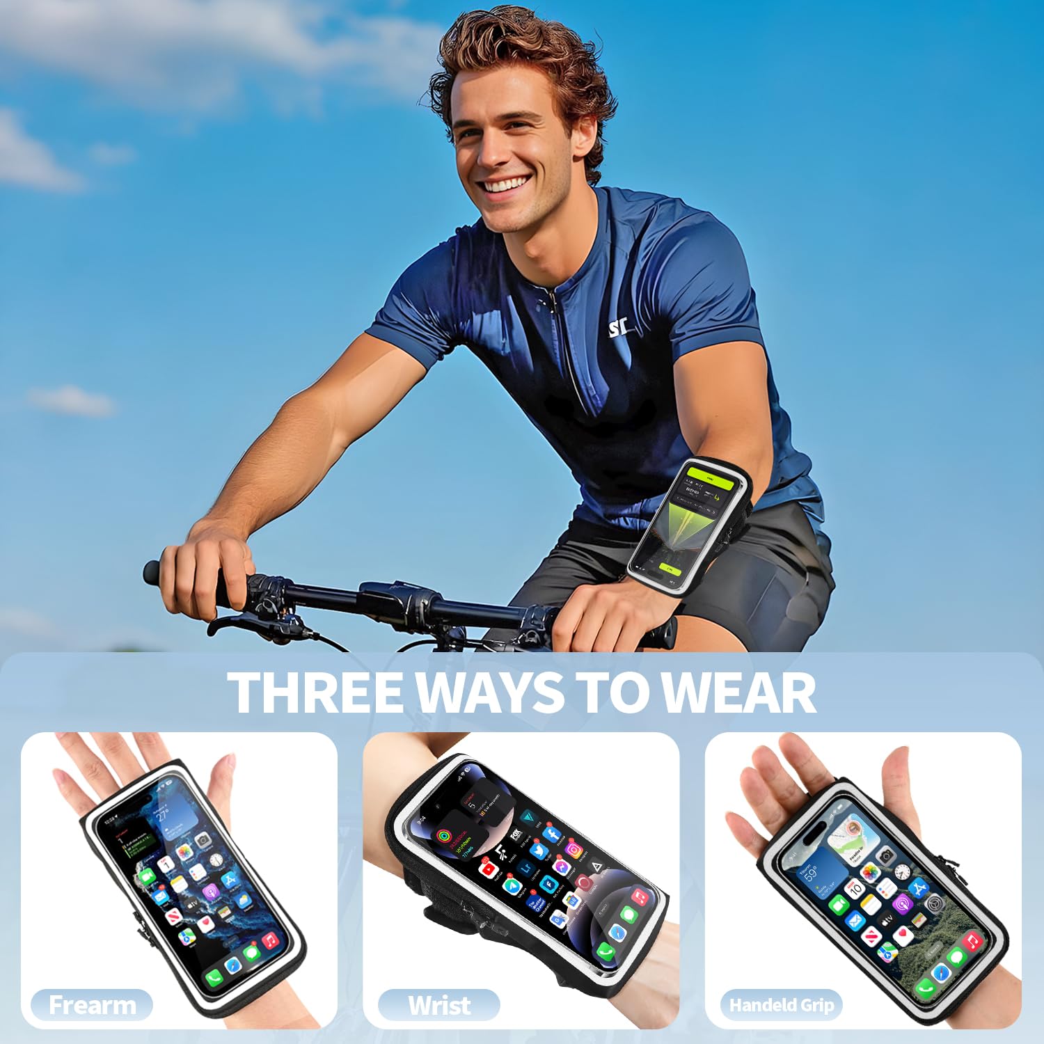 Adjustable Waterproof Phone Holder for Running - Wristband Armband Compatible with iPhone 16/15/14/13/12/11/X/XR & Galaxy S24/S23/S22/S21 - Secure Fitness Accessory with Card Slot - Perfect for Jogging, Gym Workouts & Outdoor Activities
