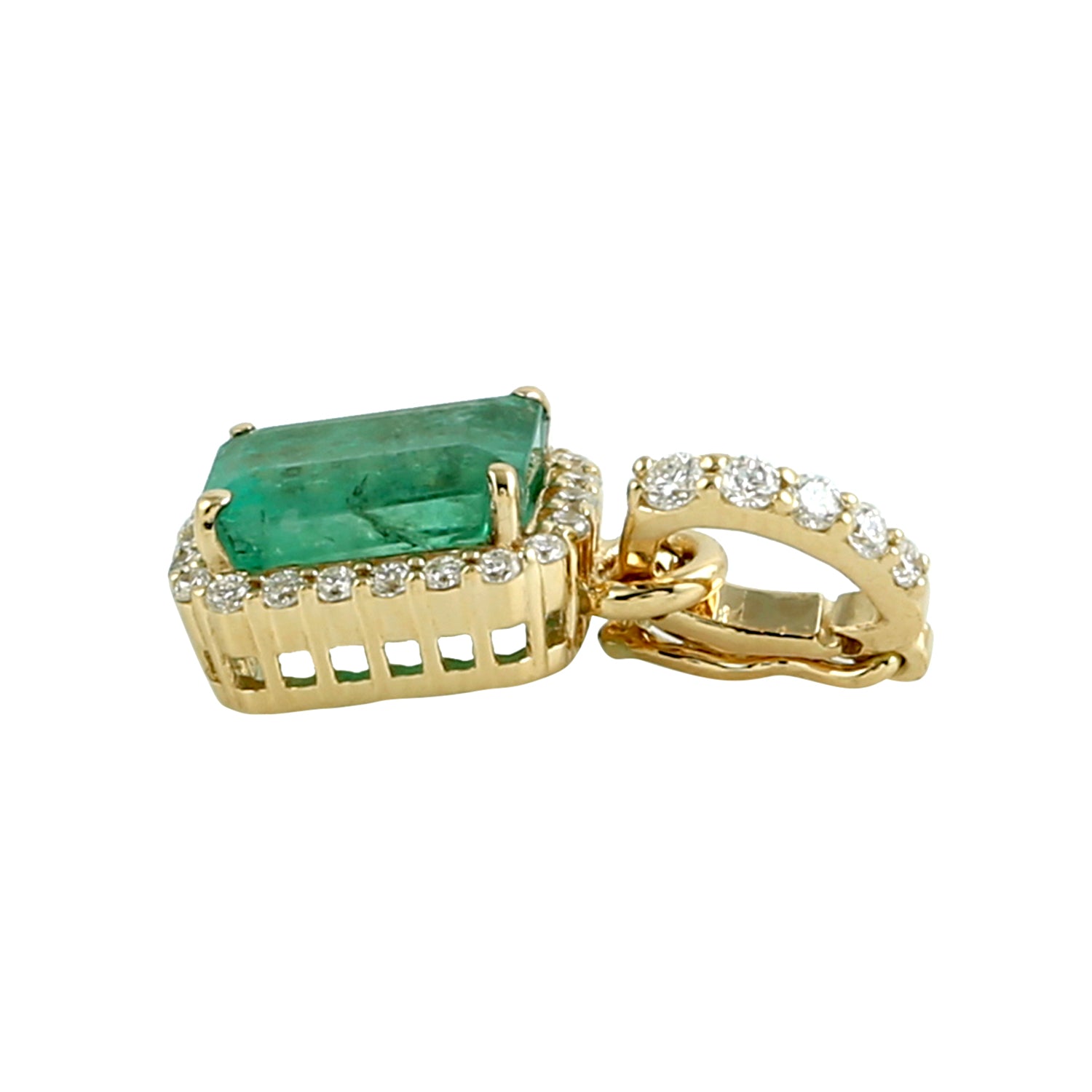18K Yellow Gold Octagon Cut Emerald Pave Diamond Charm Pendant Necklace for Women - Elegant Gift for Anniversary, Birthday & Special Occasions