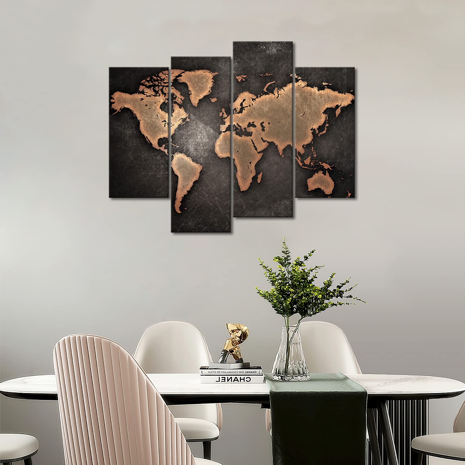 World Map Canvas Wall Art - Black Background Modern Home Decor | Perfect for Living Room, Office & Bedroom Decoration