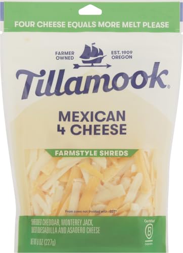 Tillamook Mexican 4 Cheese Blend Shredded Cheese - 8 oz Pack | Perfect for Tacos, Nachos & Quesadillas | Authentic Mexican Flavor | Gluten-Free