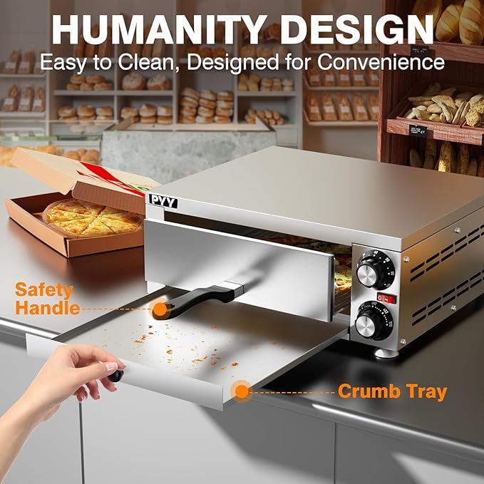 Commercial Stainless Steel Countertop Electric Pizza Oven for Home - Fast Baking Indoor Pizza Maker with Removable Crumb Tray | Perfect for Family Gatherings, Parties & Restaurant-Style Pizza at Home