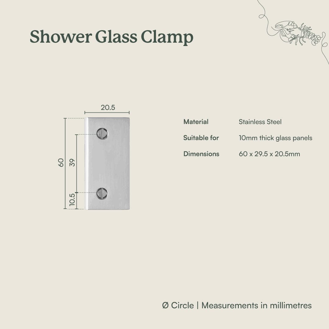 Chrome Shower Glass Clamp - Heavy Duty Bathroom Shower Door Holder for Frameless Glass Panels - Perfect for Home & Spa Renovation