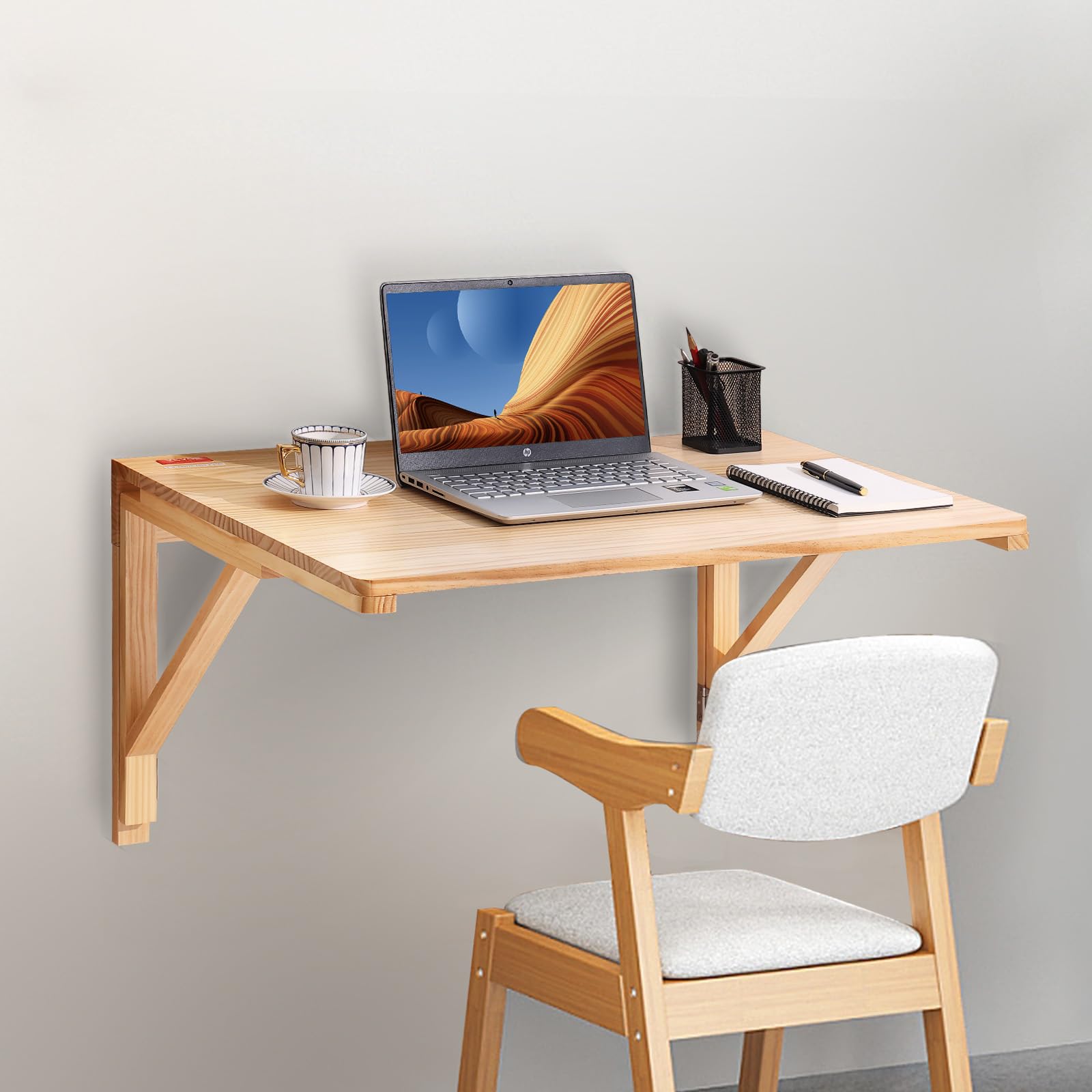 VEVOR Wall Mounted Folding Table - Solid Wood Drop Leaf Floating Desk for Small Spaces (31.5