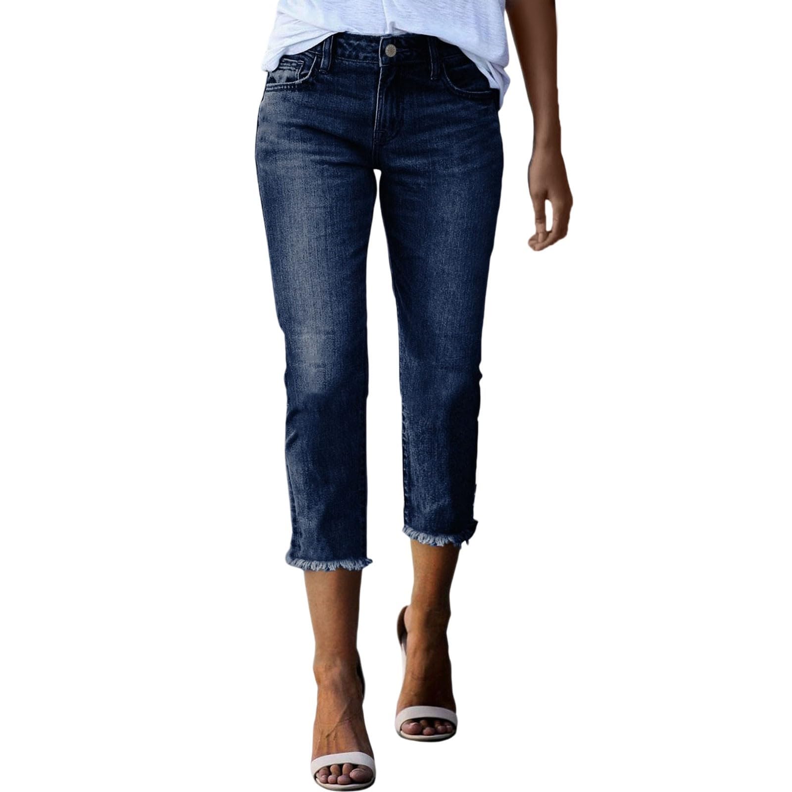 JOFOW Women's Denim Capris with Pockets - Low Rise & High Rise Stretch Capri Jeans for Casual Wear, Summer Outfits and Everyday Comfort