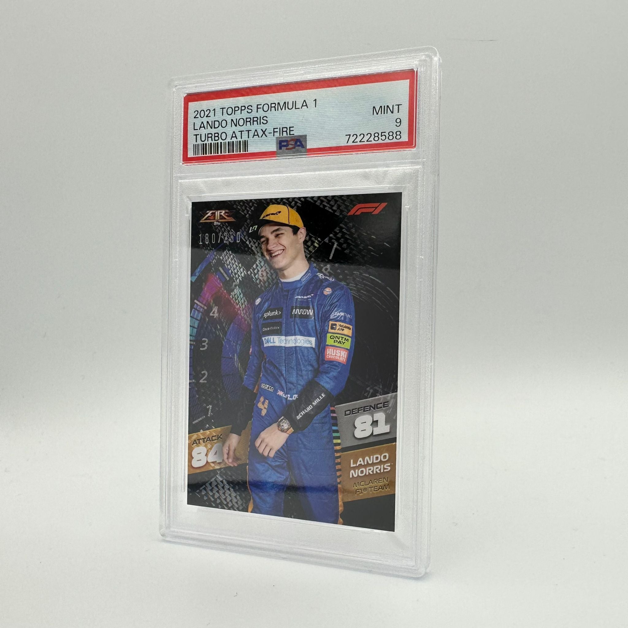 PSA 9 Graded 180/250 Lando Norris Fire Card - Rare F1 Collectible for Racing Fans & Sports Memorabilia Enthusiasts