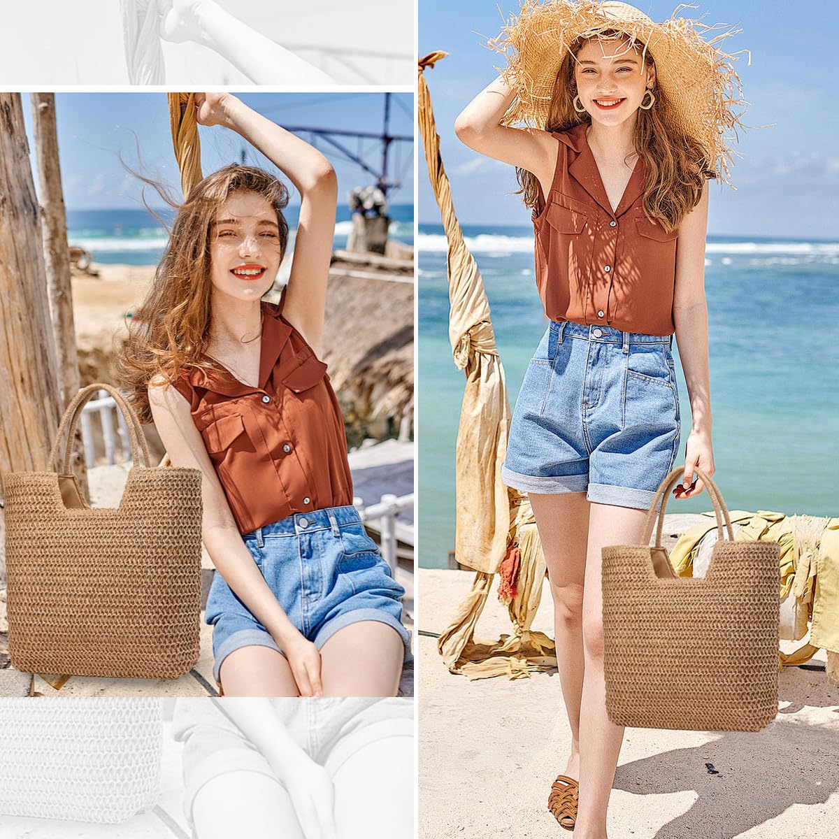 Stylish Woven Straw Beach Tote Bag for Women - Large Boho Shoulder Handbag Purse | Perfect for Vacation, Holiday, Pool Party & Summer Outings