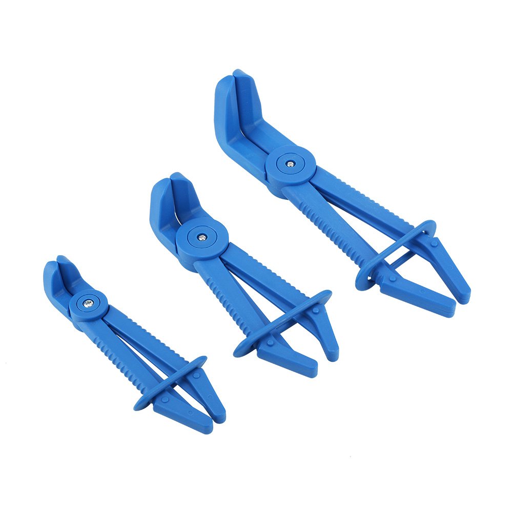 Flexible Hose Clamp Pliers 3-Piece Set - Fuel, Water & Brake Line Tool Kit (Blue) for Auto Repair