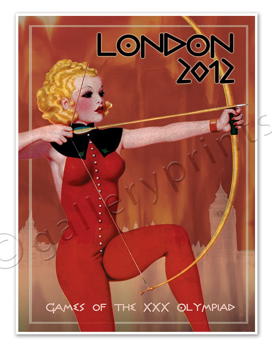 London England Archery 2012 Pinup Art Print Poster - Vintage Wall Decor for Home & Office (18x24 Inches, Polypropylene Paper) | Perfect for Sports Bars, Man Caves & Archery Enthusiasts
