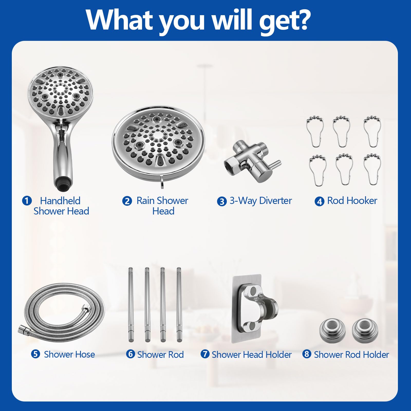 Double Shower Head for Couples - High Pressure Dual Showerhead Combo with Adjustable Height Shower Rod & Hooks - 10-Setting & 9-Setting Handheld Shower Heads in Chrome - Perfect for Master Bathrooms, Spa-Like Showers, and Couples' Relaxation Time