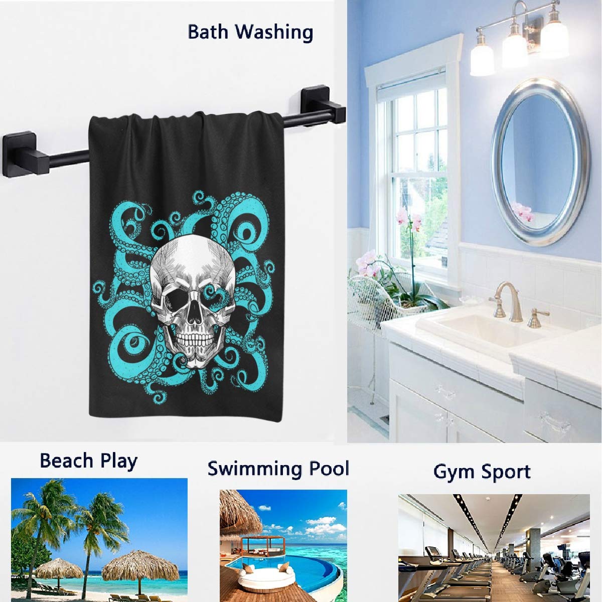 Soft Large Hand Towels with Cool Skull & Octopus Tentacles Design - 16