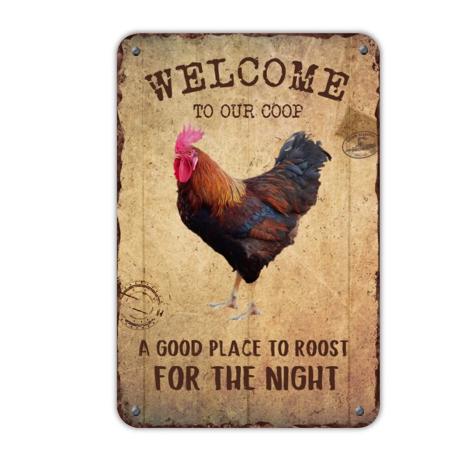 Rustic Farmhouse Rooster Decor - Indoor & Outdoor Aluminum Wall Art for Home, Garage, Pub, and Bar - Easy to Mount 12x8 Inch Rust-Free Chicken Decor - Perfect for Country Kitchen, Garden, and Western Theme Decorations