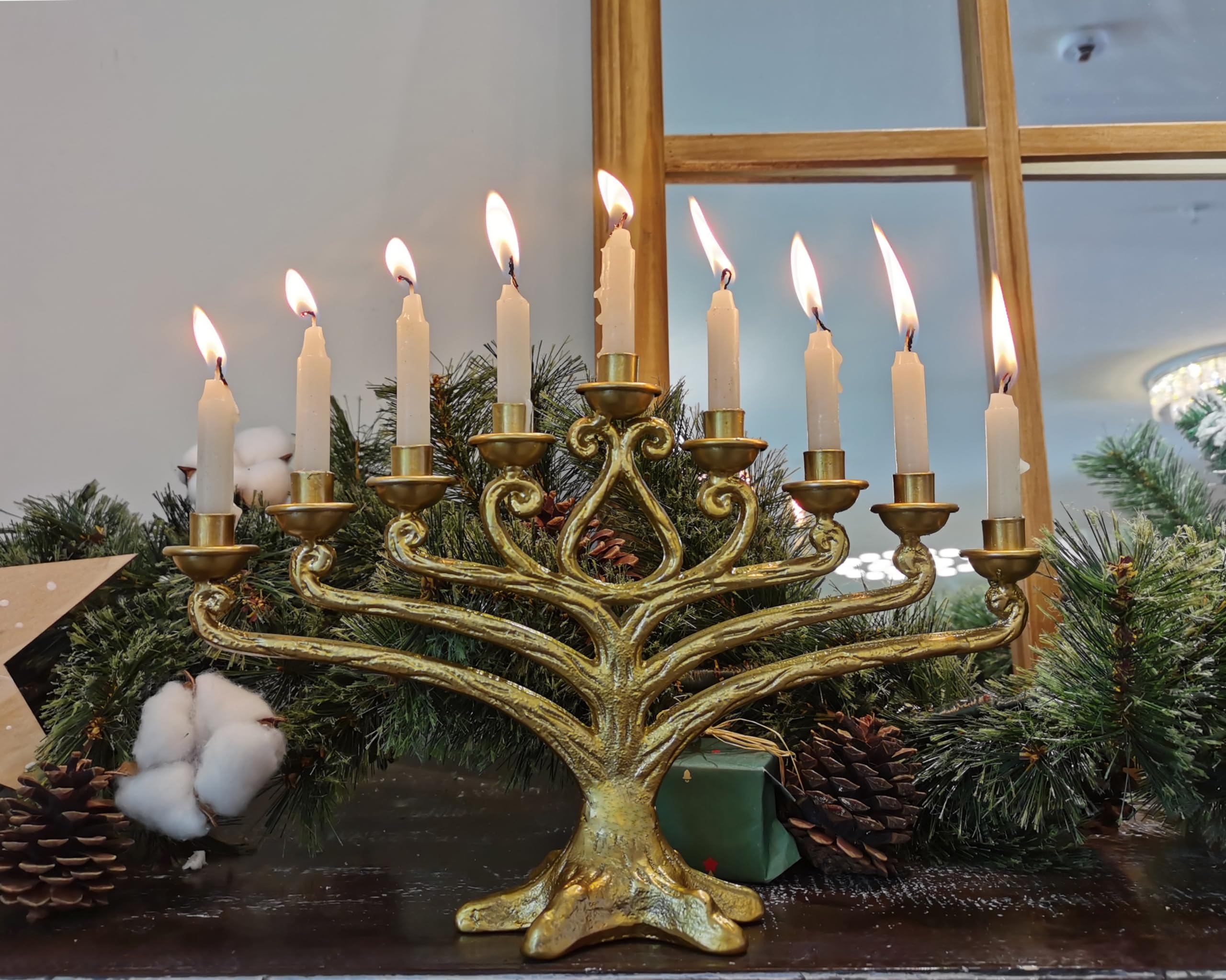 Tree of Life Menorah Candle Holder - 9 Branch Hanukkah Candle Holder for Jewish Holiday Decor - Perfect for Hanukkah Celebrations, Home Decor, and Gift Giving