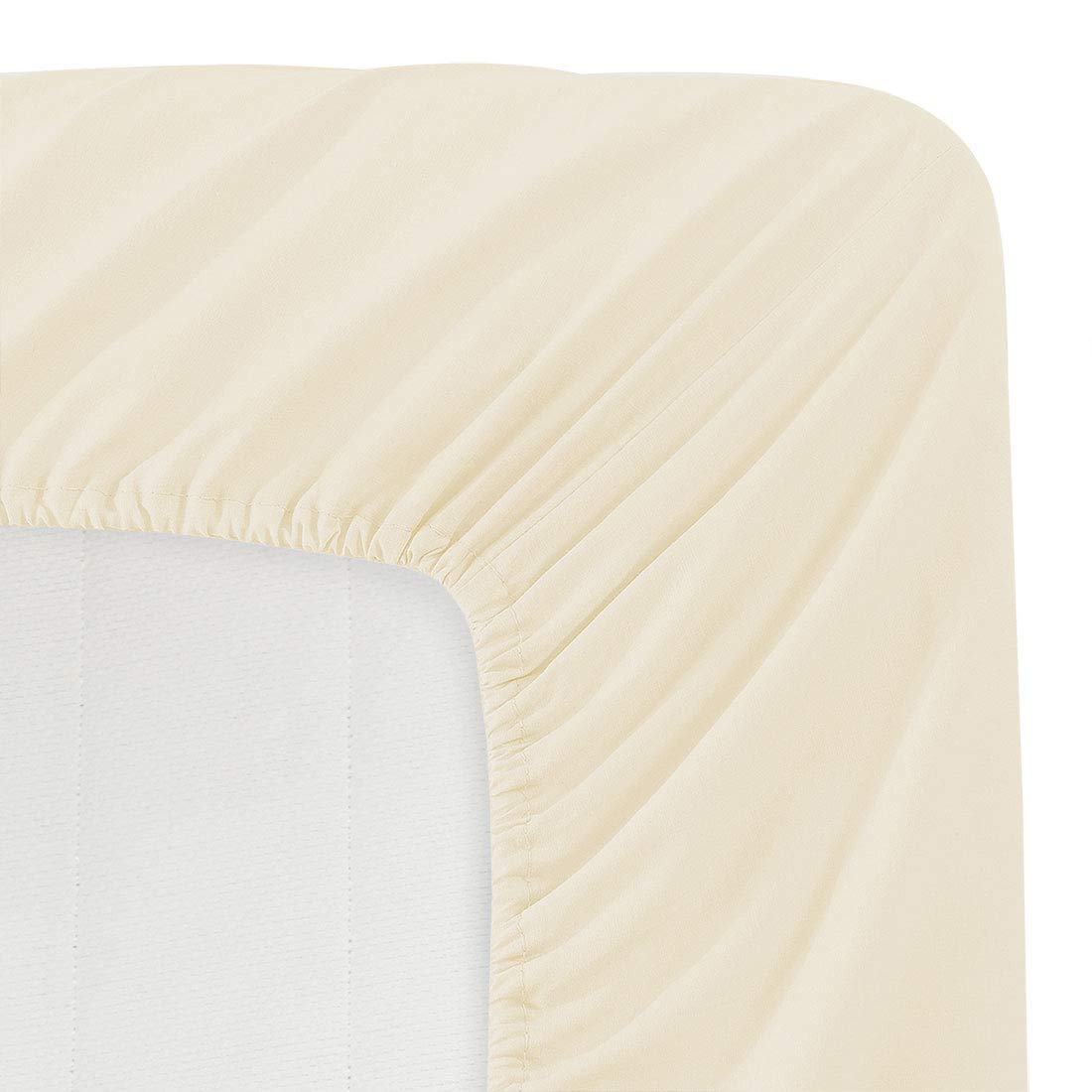 Luxury 600 Thread Count Egyptian Cotton Fitted Sheet - Queen Size, Ivory - Deep Pocket (10-13