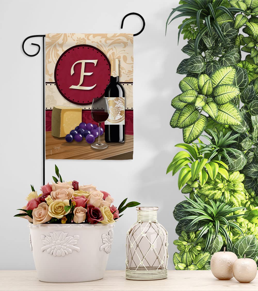 Custom Monogram Wine E Initial Garden House Flag - Double-Sided 28x40 Inch Outdoor Decoration for Yard, Patio & Parties | USA-Made Beverage & Cheese Themed Banner - Perfect for Wine Tasting, Sangria Nights & Dessert Gatherings