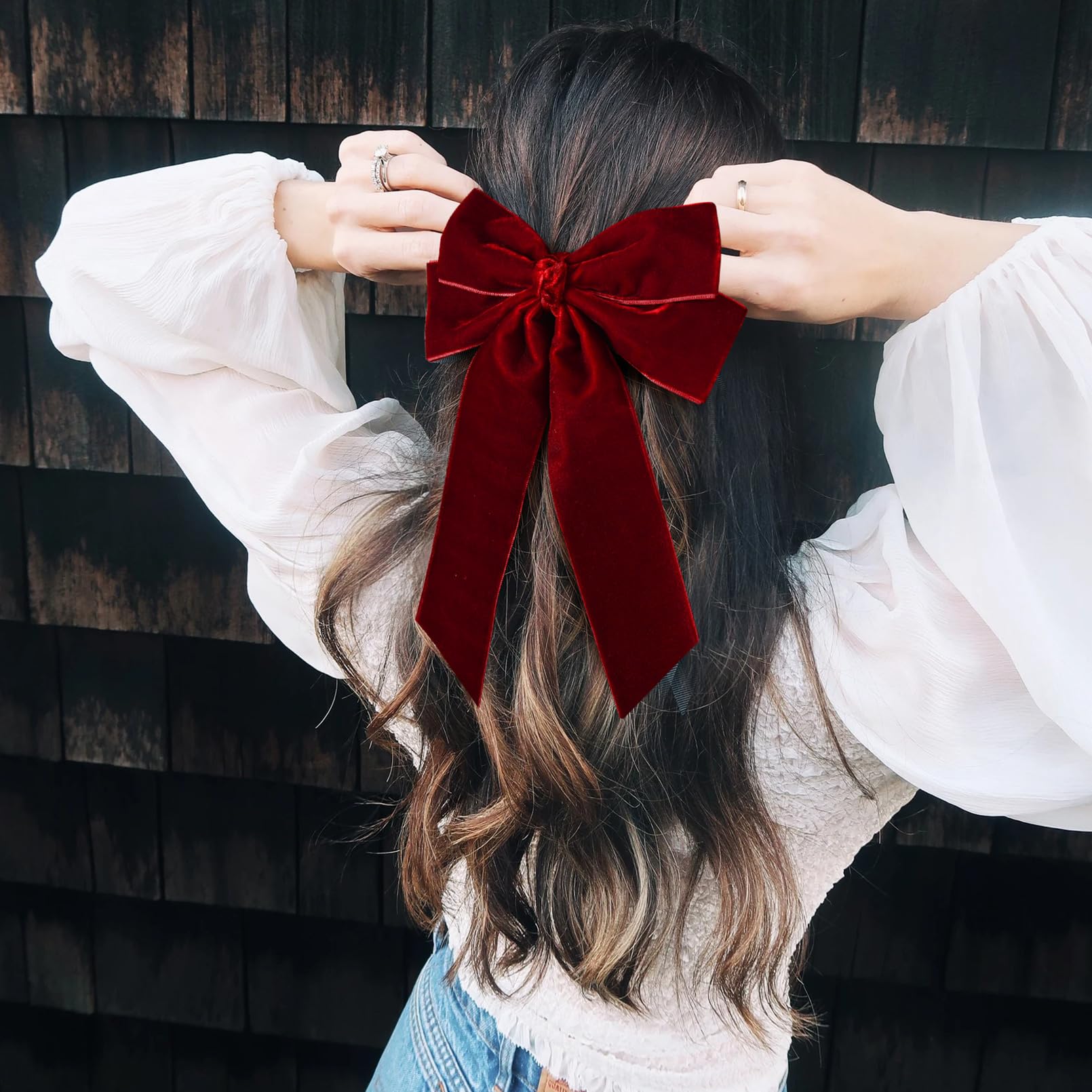 2PCS Velvet Hair Bows - Green & Wine Red Big Alligator Clips Hair Accessories for Women, Girls, Toddlers & Kids | Perfect for Fall Outfits, Parties & Daily Wear