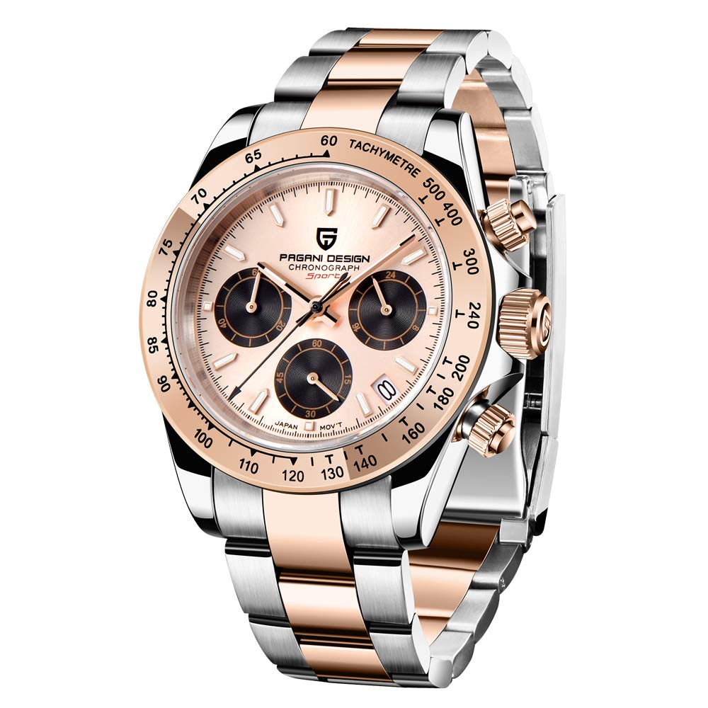 Pagani Design Men's Stainless Steel Chronograph Watch with Japan VK63 Movement - 100M Waterproof Sports Watch for Diving, Swimming & Outdoor Activities