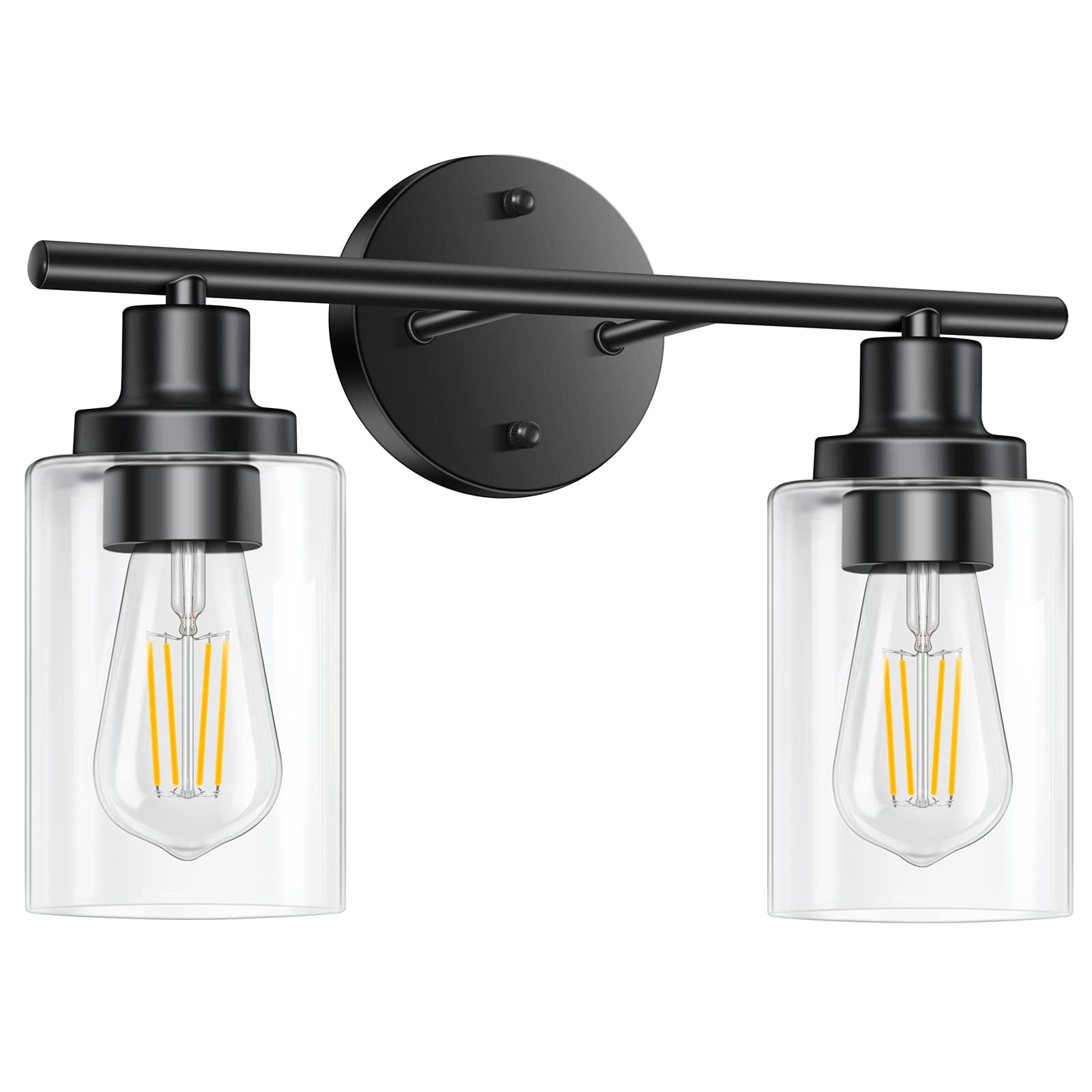 Watyo Matte Black Bathroom Vanity Light Fixture - 2-Light Wall Sconce with Clear Glass Shades for Mirror, Kitchen, Living Room, Bedroom & Hallway | Modern Bath Wall Lighting for Home Decor