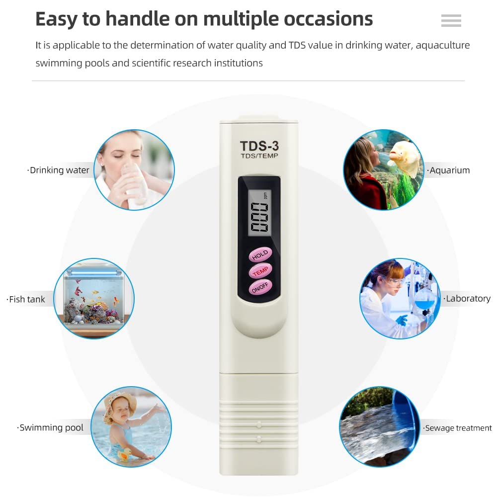 **AquaDart Digital TDS Meter with LCD Screen - Accurate Water Quality Tester for Drinking, Aquariums, and Hydroponics (0-9990 ppm Range)**    *(Use Cases: Perfect for testing tap water, filtered water, aquarium health, hydroponic nutrient levels, and ensuring safe drinking water.)*