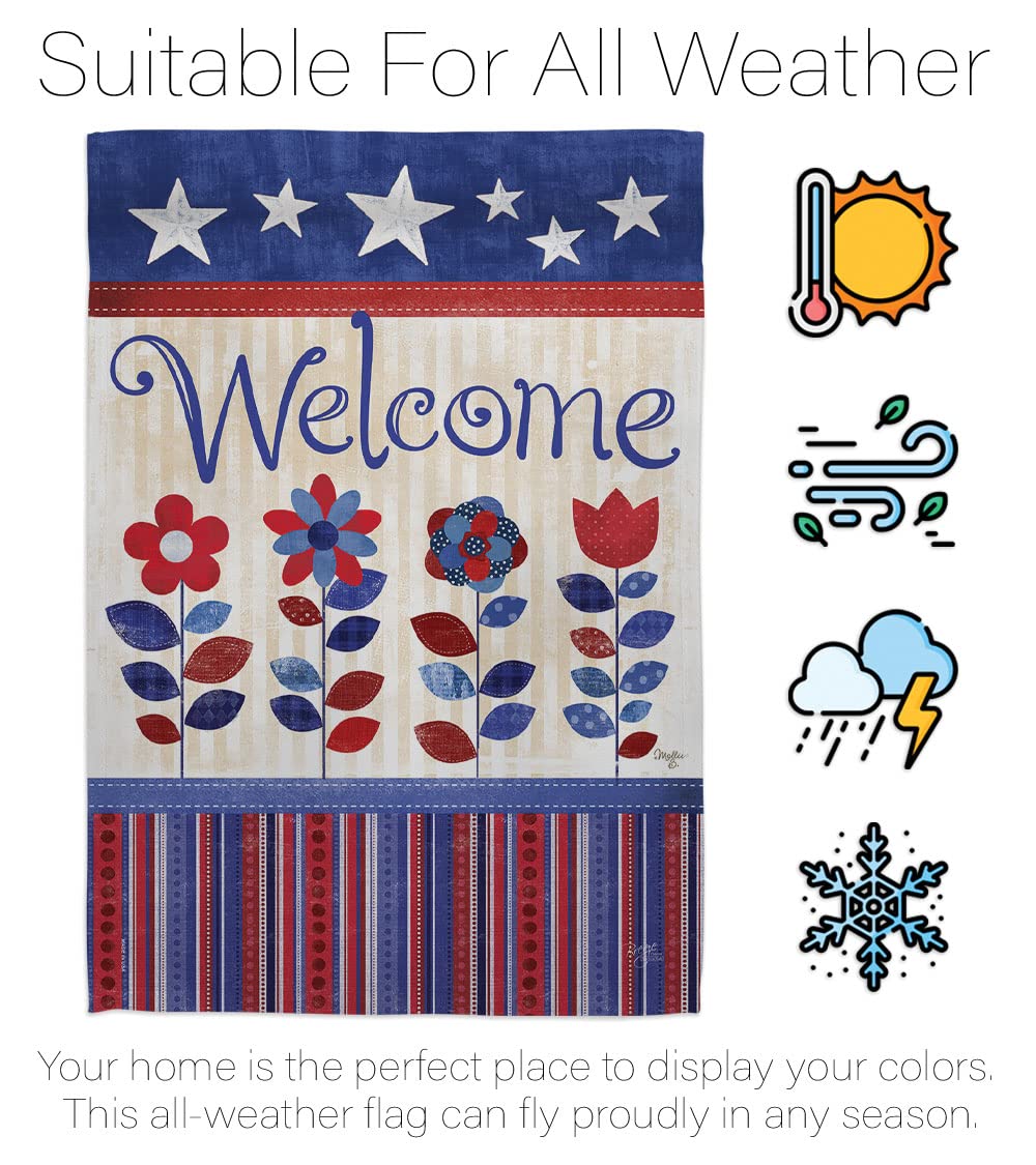 Patriotic Welcome House Flag Set 28x40in w/Flagpole for Outdoor Decor