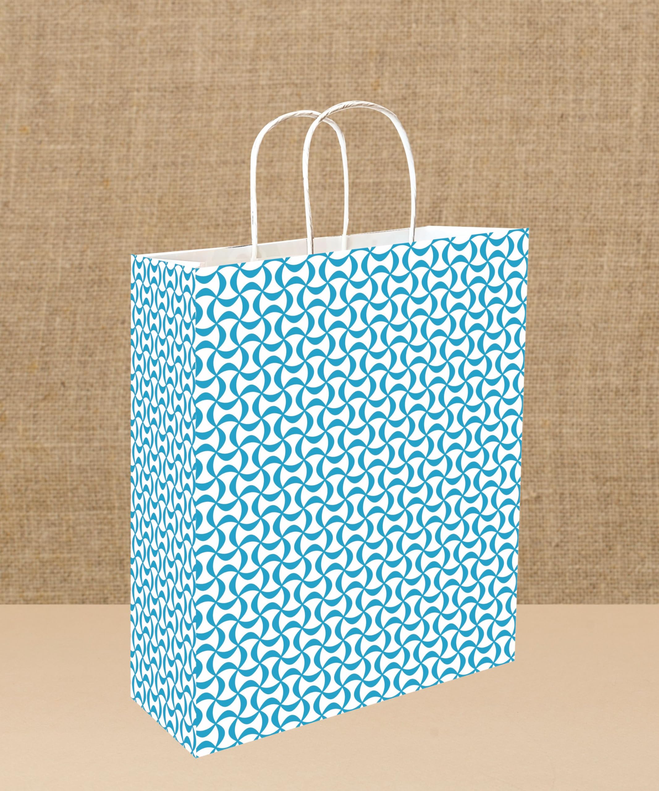 Omnipresent Pack Printed 90 GSM Aqua Blue Paper Gift Bags - Set of 12 (11.4x9.4x4.7 inch) | Eco-Friendly Party Favors for Birthdays, Weddings, Baby Showers & Special Occasions | Perfect for Gift Wrapping, Party Decorations & Event Giveaways