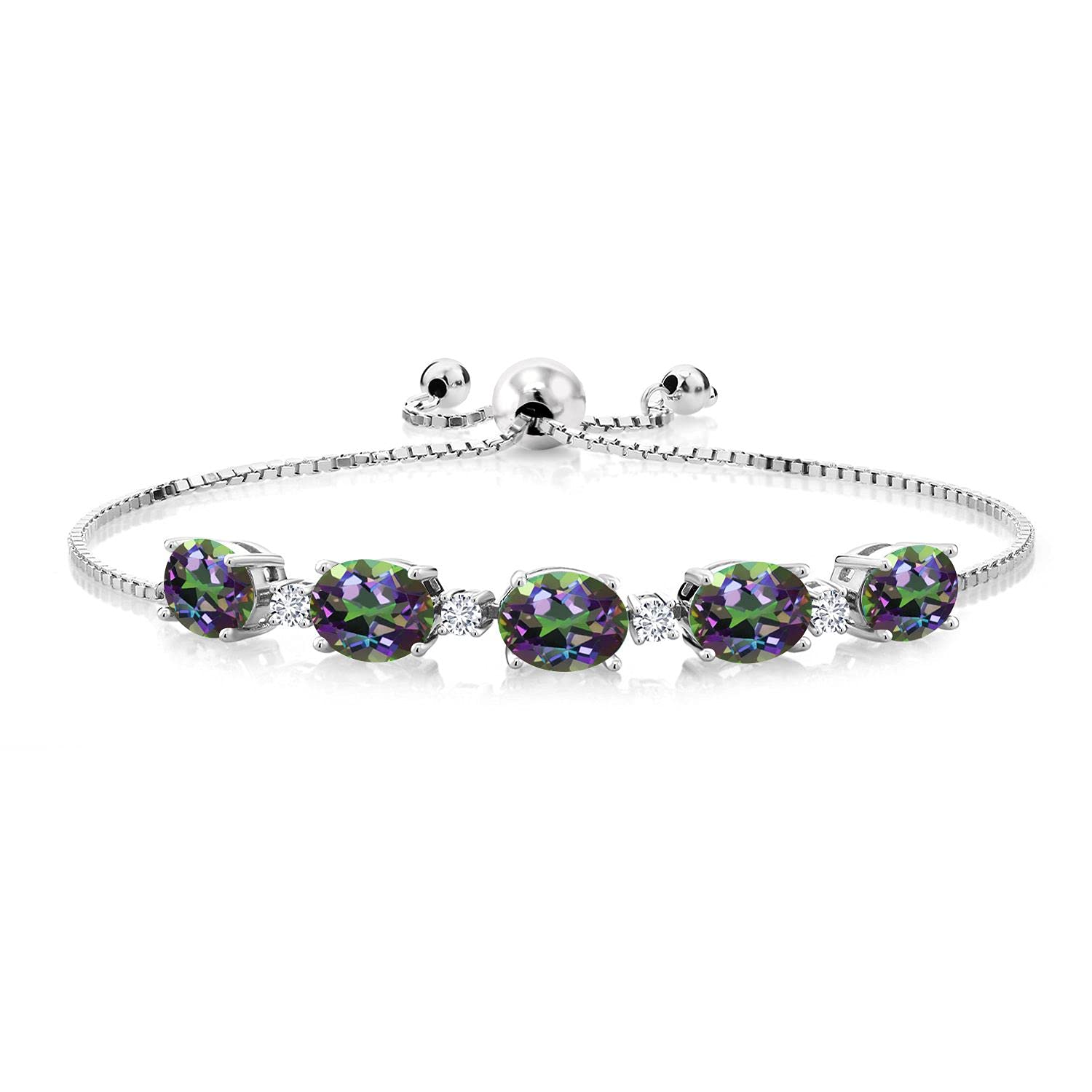 8.14 Ct Oval Green Mystic Topaz & G/H Lab-Grown Diamond Sterling Silver Bracelet | Gem Stone King | Elegant Jewelry for Women, Gift for Anniversary & Special Occasions