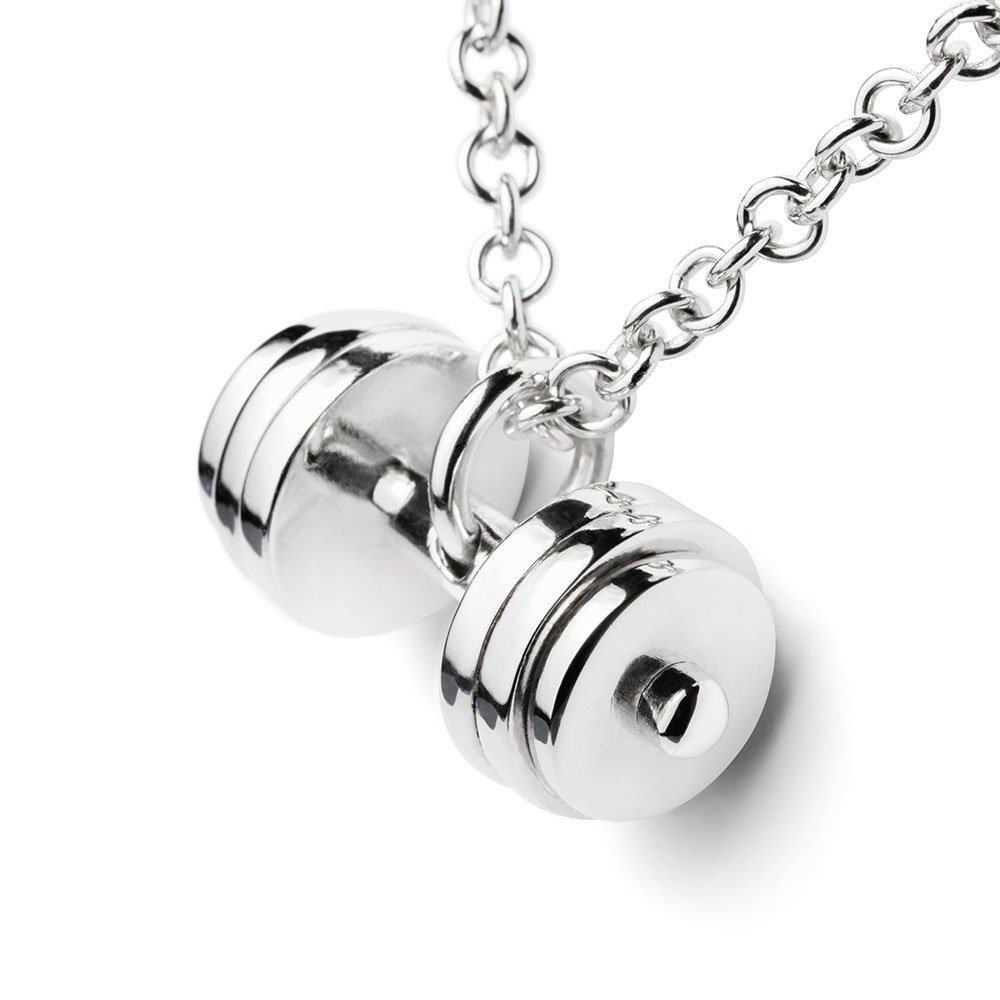 Rhodium Plated Triple Layer Dumbbell Necklace Pendant - Gym Jewelry for Women & Men - Perfect for Workouts, Fitness Gifts & Everyday Wear