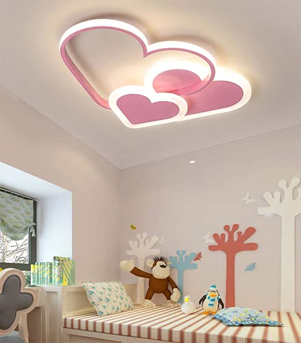 LITFAD Heart-Shaped LED Flush Mount Ceiling Light - Pink Modern Kids Room Lighting for Bedroom & Nursery, Warm White Light - Perfect for Children's Bedrooms, Playrooms & Daycare Centers