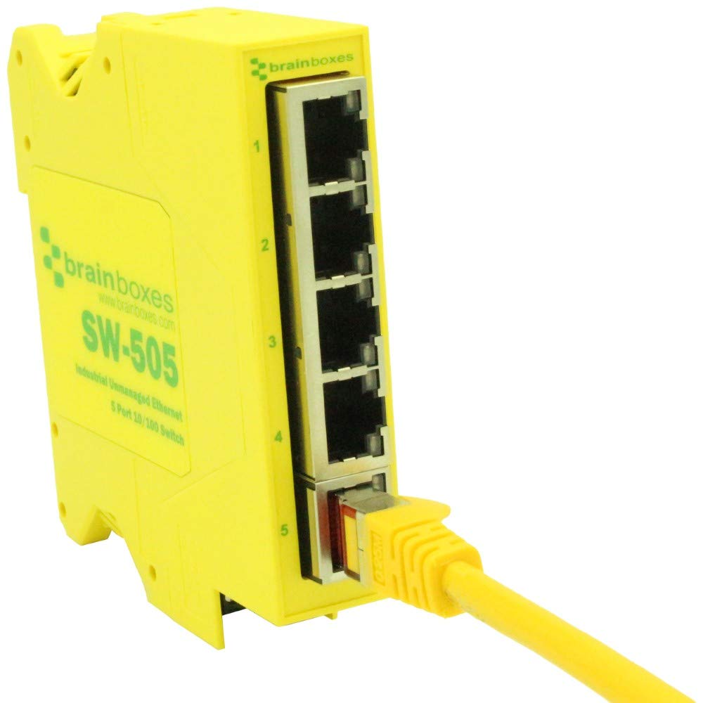 Brainboxes Industrial Compact 5-Port Ethernet Switch - DIN Rail Mountable for Factory Automation & Network Expansion