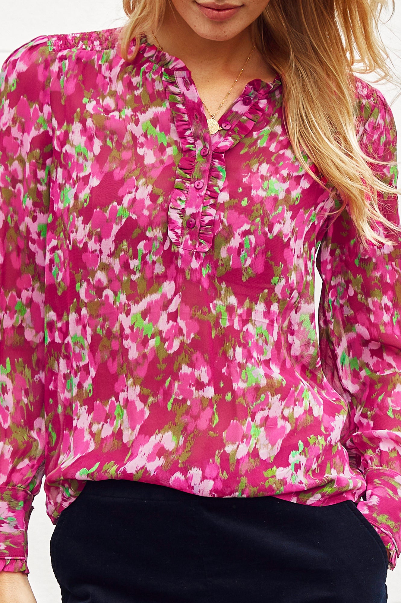 Kassidy Blouse - Elegant Floral Print Women's Top in Burgundy & Pink | Perfect for Office Wear, Date Night & Casual Outfits