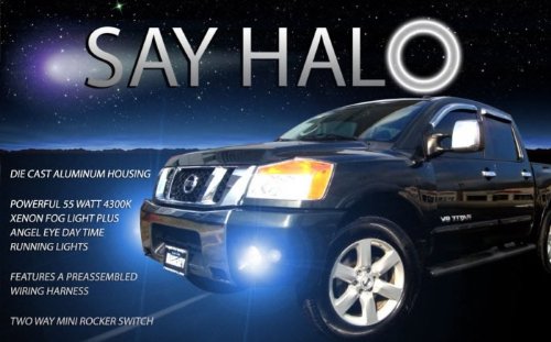 White LED Halo Fog Lights Kit for 2004-2010 Nissan Titan - Durable Replacement Fog Lamps with Bright Halo Ring - Perfect for Night Driving & Off-Road Adventures