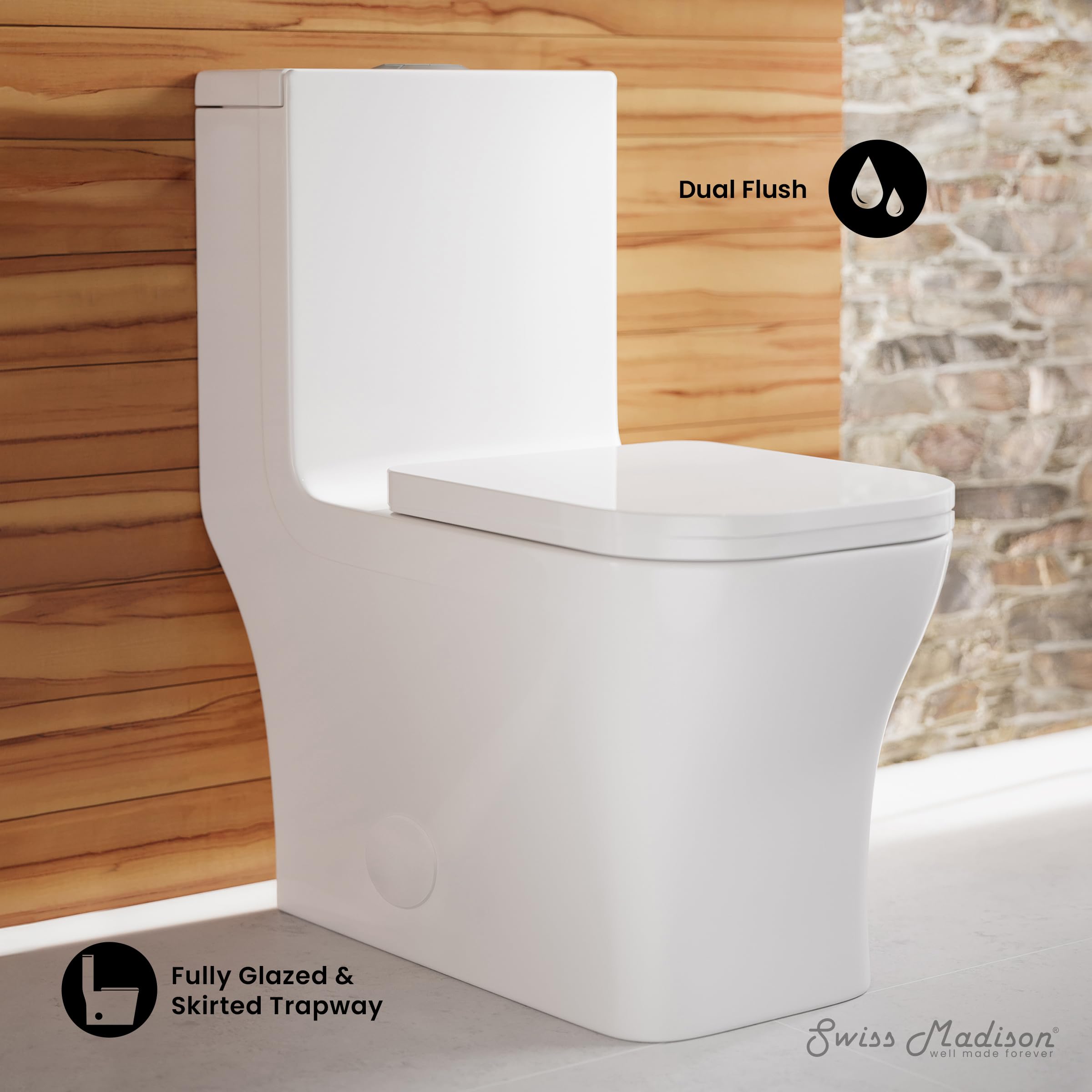 Swiss Madison Concorde One Piece Toilet - Glossy White, Elongated Bowl, Comfort Height, Water Efficient 1.28 GPF - Perfect for Modern Bathrooms, Small Spaces & Water Conservation