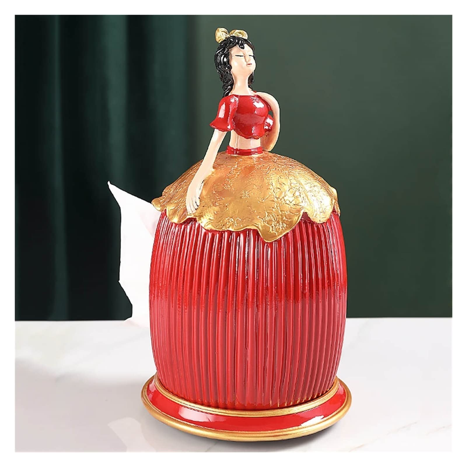 Creative Rotating Resin Tissue Box Cover - Unique Girl Statue Design, Multifunctional Desktop Napkin Holder & Paper Dispenser (Red) - Perfect for Home Decor, Office Desk Accessories, and Gift Ideas
