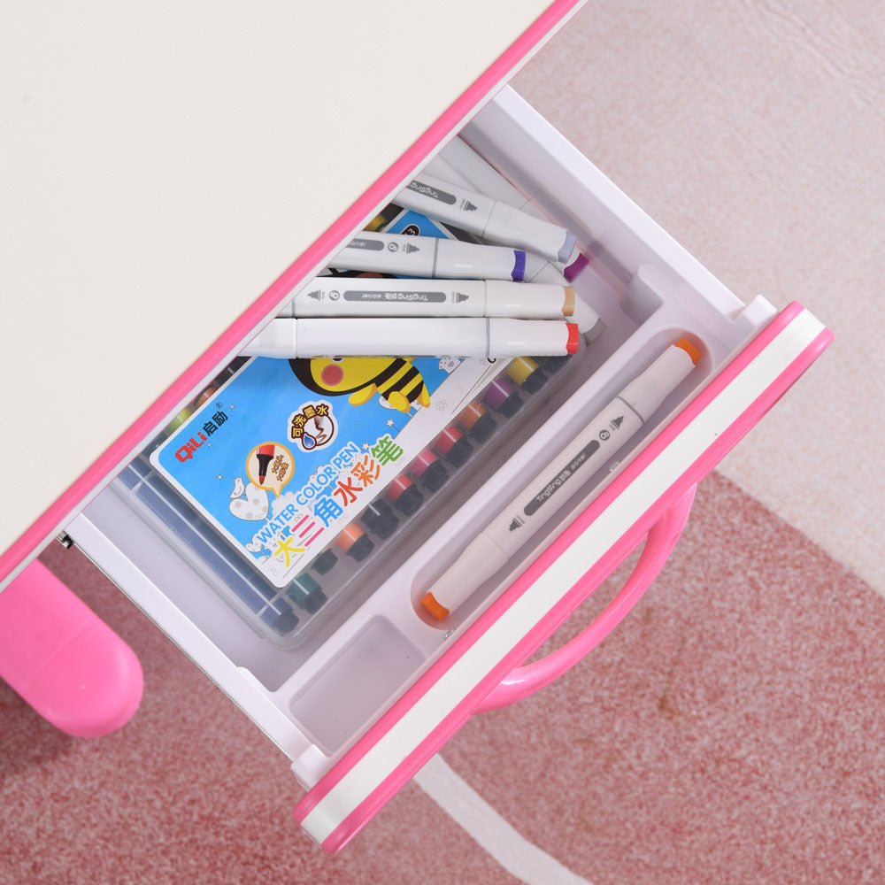 Adjustable Kids Study Desk 120cm Height Ergonomic Children's Learning Table Pink - Perfect for Homework, Drawing & Online Classes in Bedroom or Playroom