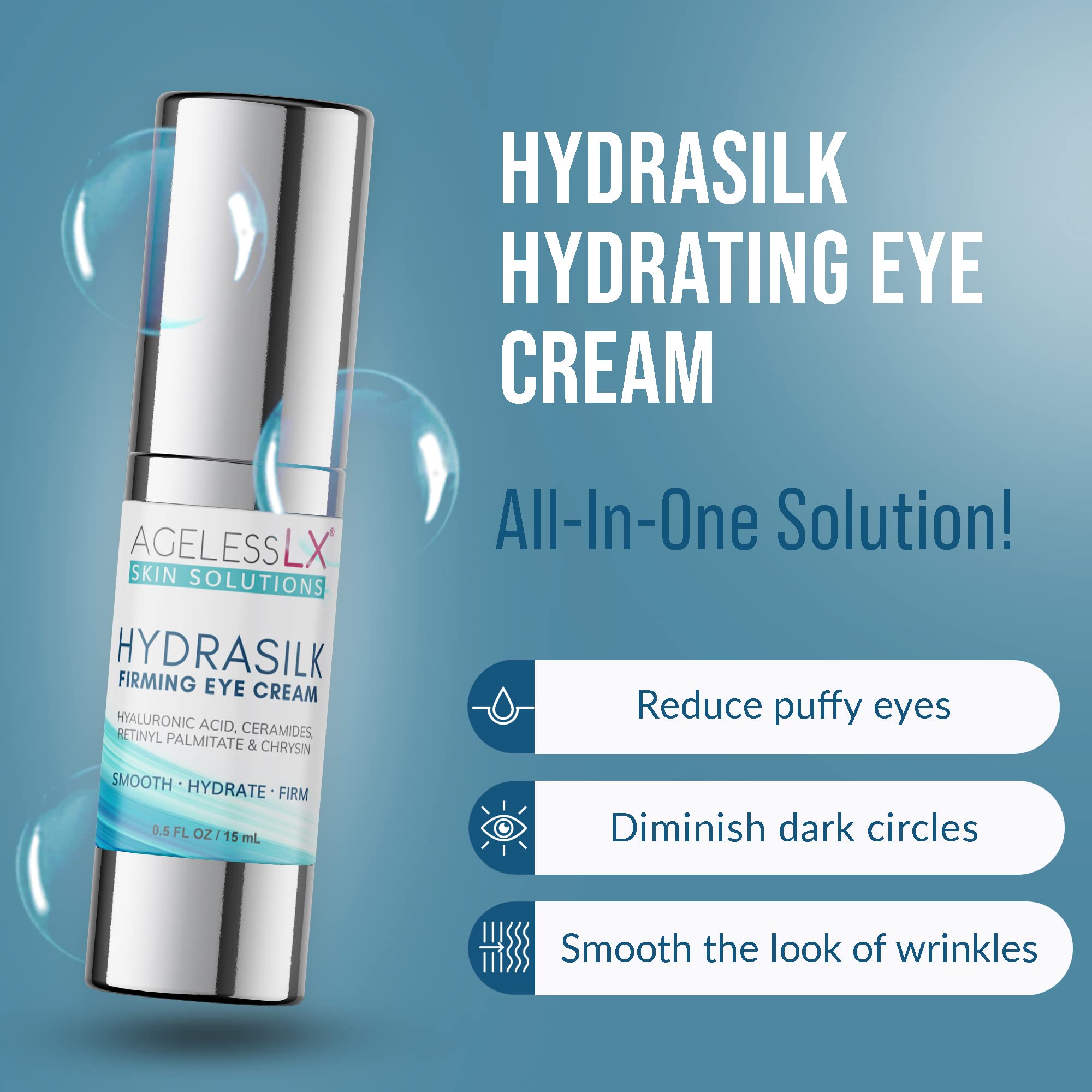 Women's Health & Beauty Bundle: HMB Supplement Capsules + Hydrasilk Eye Cream (0.5oz) + Bright Glow Face Serum (1oz) - Anti-Aging, Skin Hydration & Wellness Combo for Daily Self-Care Routine
