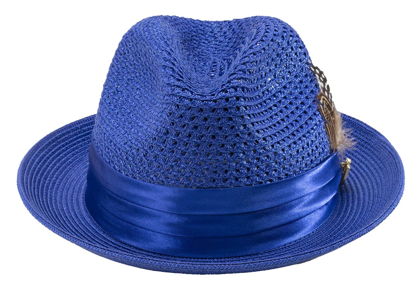 MONTIQUE Men's Braided Pinch Fedora Hat with Feathers - Lightweight & Breathable Polyester Summer Panama Hat for Outdoor, Beach, Travel & Casual Wear - Size H24
