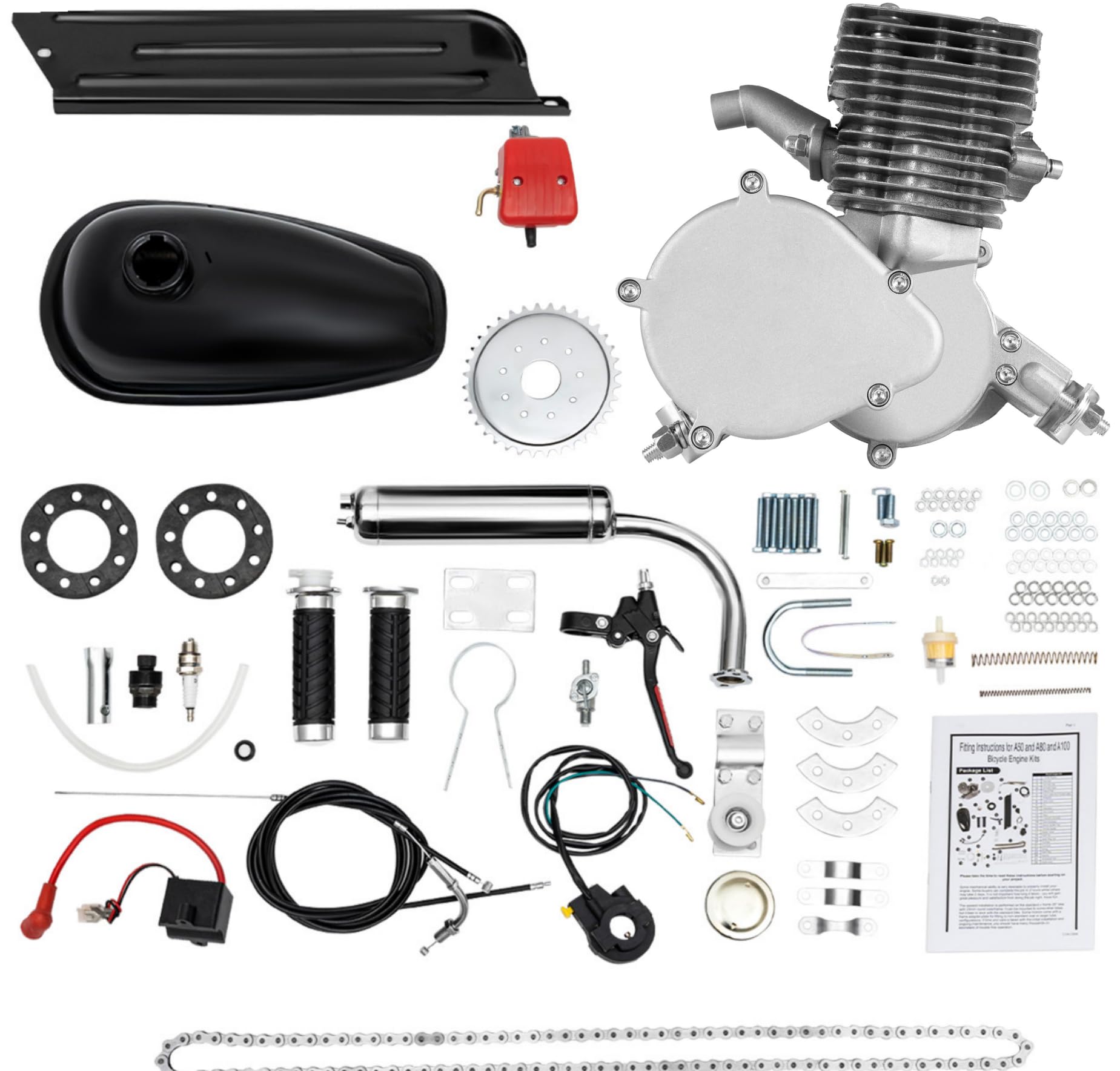 100cc 2 Stroke Bicycle Engine Kit - Motorized Bike Conversion Kit with 44 Tooth Sprocket - Upgrade Your Bike for Commuting & Off-Road Adventures