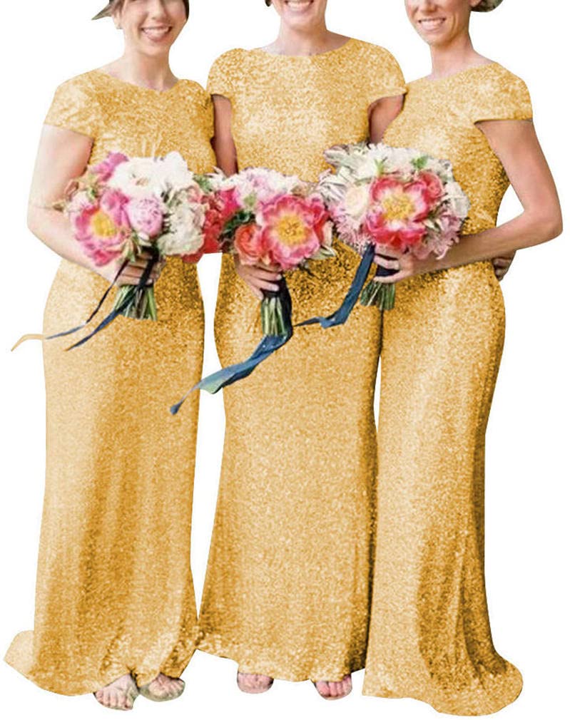 Royal Blue Sequin Short Sleeve Mermaid Bridesmaid Dresses for Women - Perfect for Weddings, Prom, and Formal Evening Events