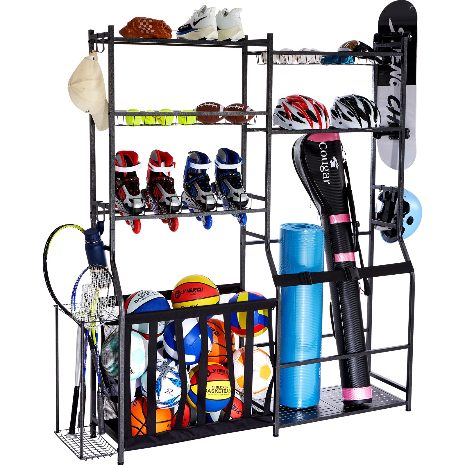VEVOR Golf Bag Organizer Stand - Heavy Duty Golf Bag Storage Rack with Hooks for Sports Equipment, Toys & Gear - Perfect for Garage, Basement & Club Storage Organization