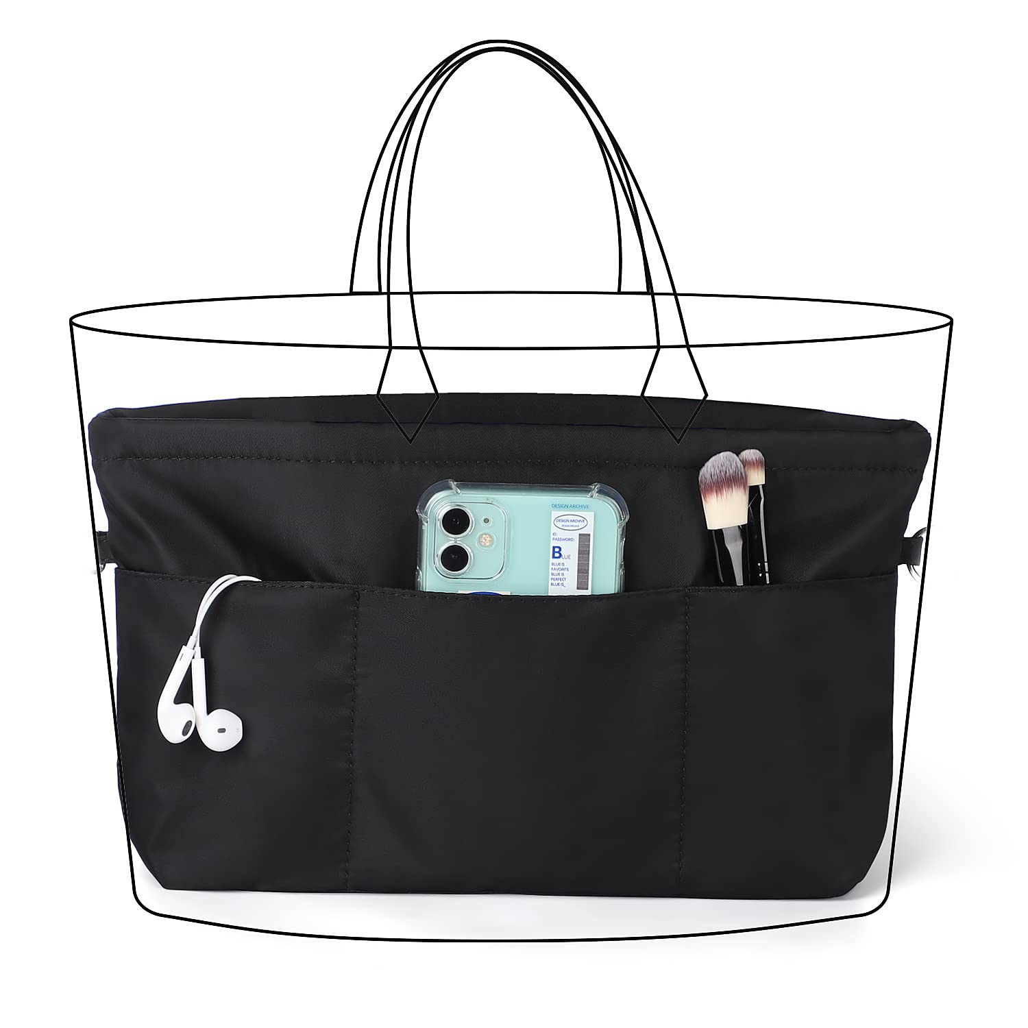 Sightor Handbag Organizer Insert - Large Nylon Purse Organizer for Tote Bags, Black | Keep Your Bag Neat & Organized | Perfect for Work, Travel & Daily Use
