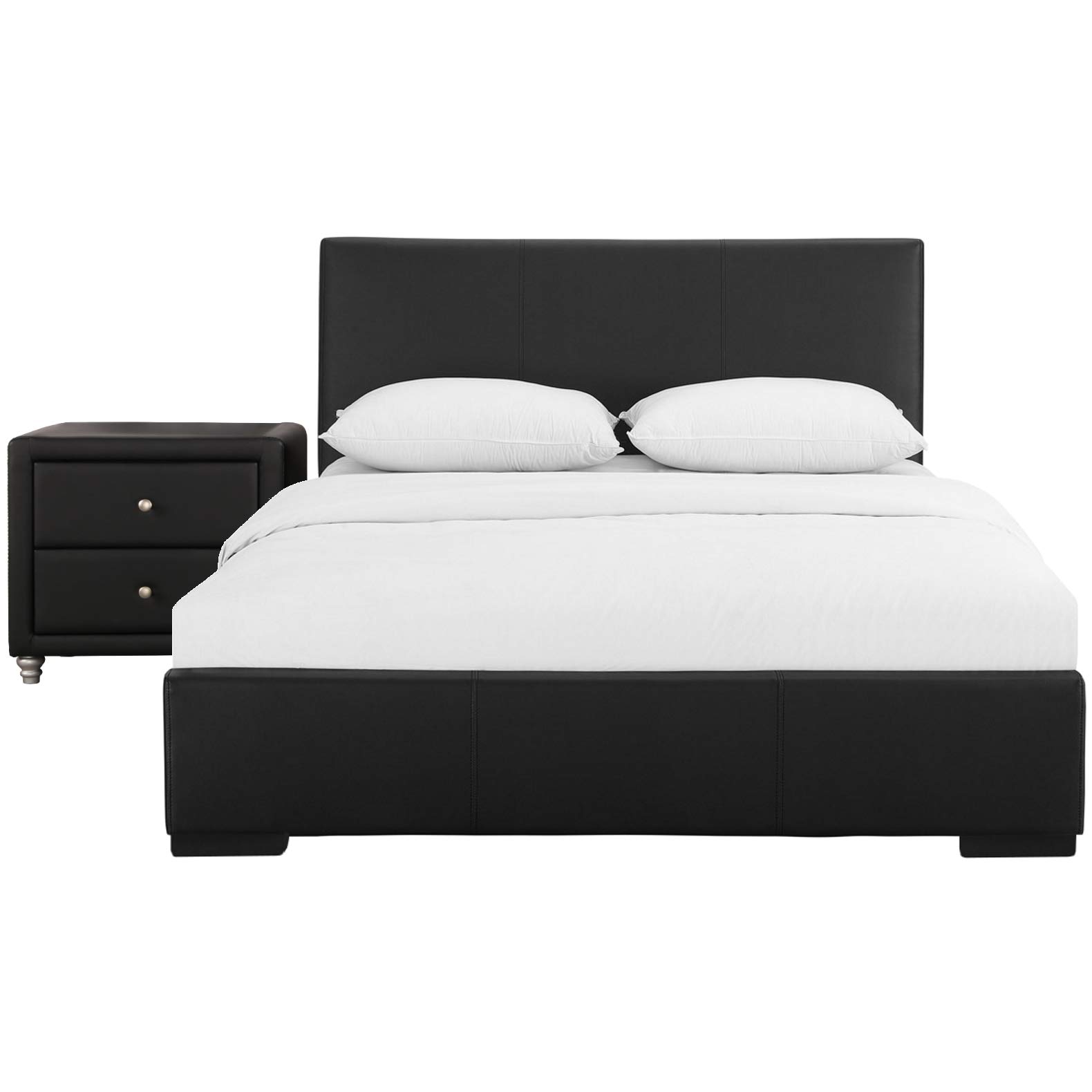 Camden Isle Hindes Upholstered Platform Bed King Size with Nightstand - Black Upholstered Bed Frame for Master Bedroom, Guest Room & Modern Home Decor