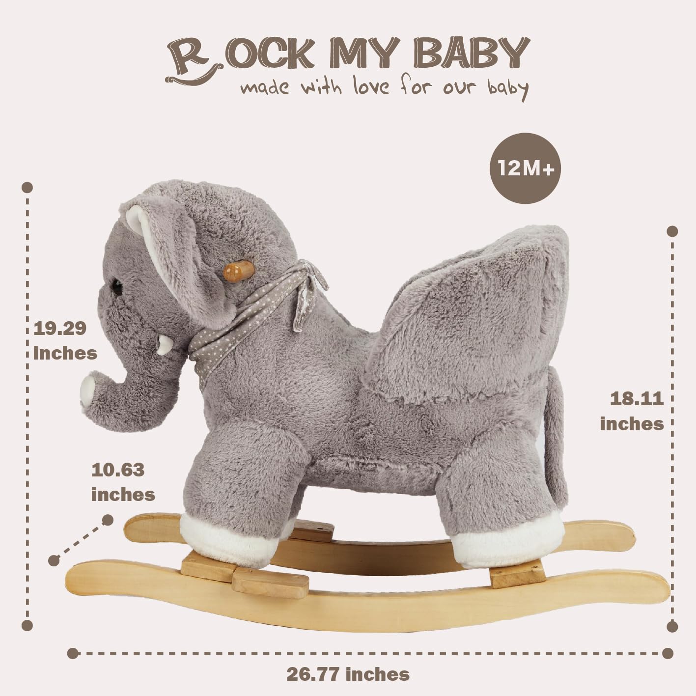 Plush Gray Elephant Rocking Horse with Chair - Soft Stuffed Baby Rocker with Sweet Music, CPC Certified - Perfect for Toddlers' Playroom, Nursery Decor & First Birthday Gifts