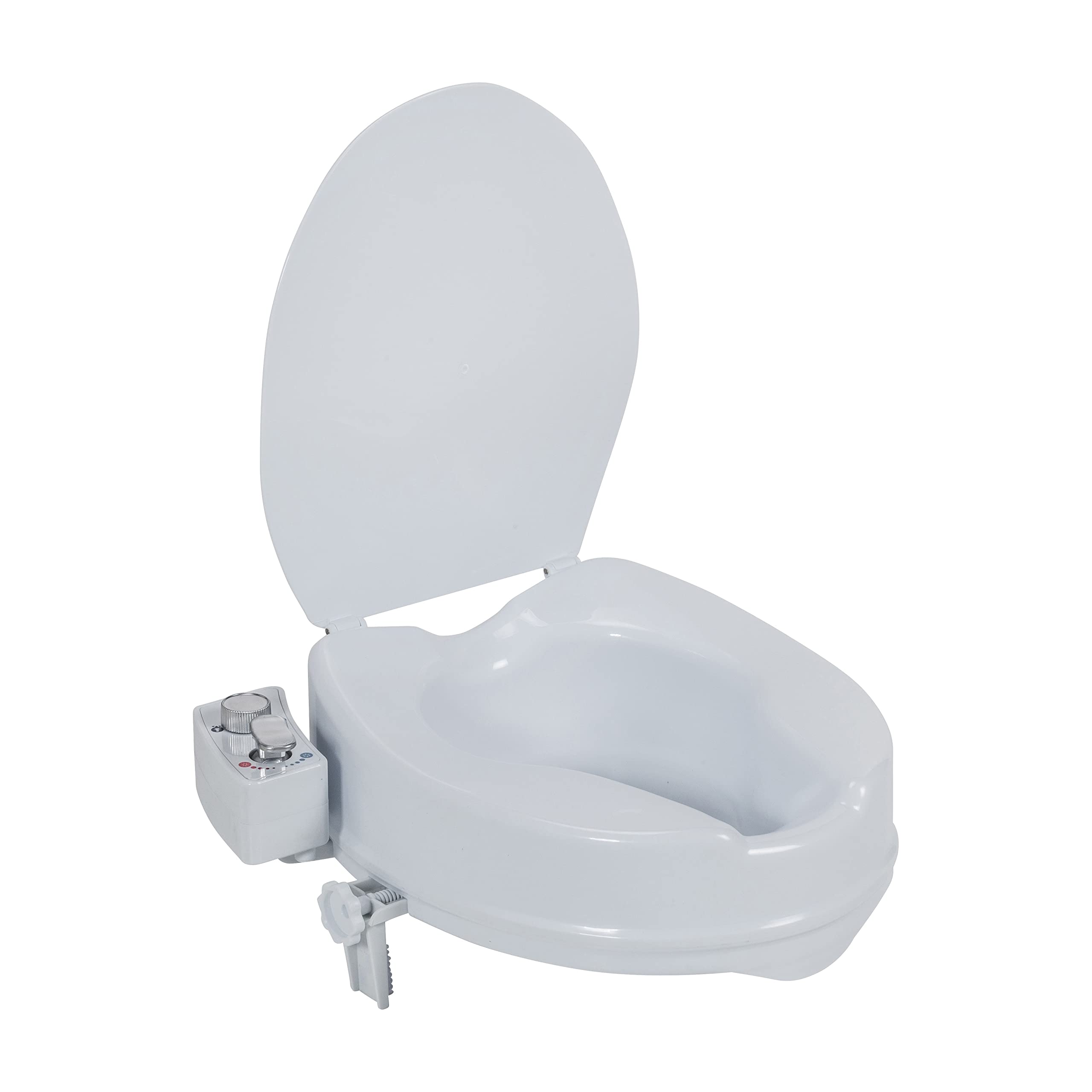 Drive Medical PreserveTech Adjustable Temperature Raised Toilet Seat with Bidet Sprayer - Elevated Toilet Seat Riser for Seniors & Elderly Care - Comfortable Bathroom Safety Aid for Post-Surgery Recovery & Mobility Assistance