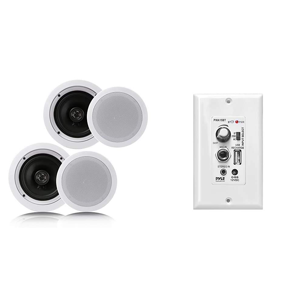 Pyle 6.5 Inch 2-Way In-Wall/Ceiling Speaker System - 200W Bluetooth Home Audio with Built-in Amplifier, USB, AUX & Mic Inputs - Perfect for Home Theater, Background Music & Multi-Room Audio Systems