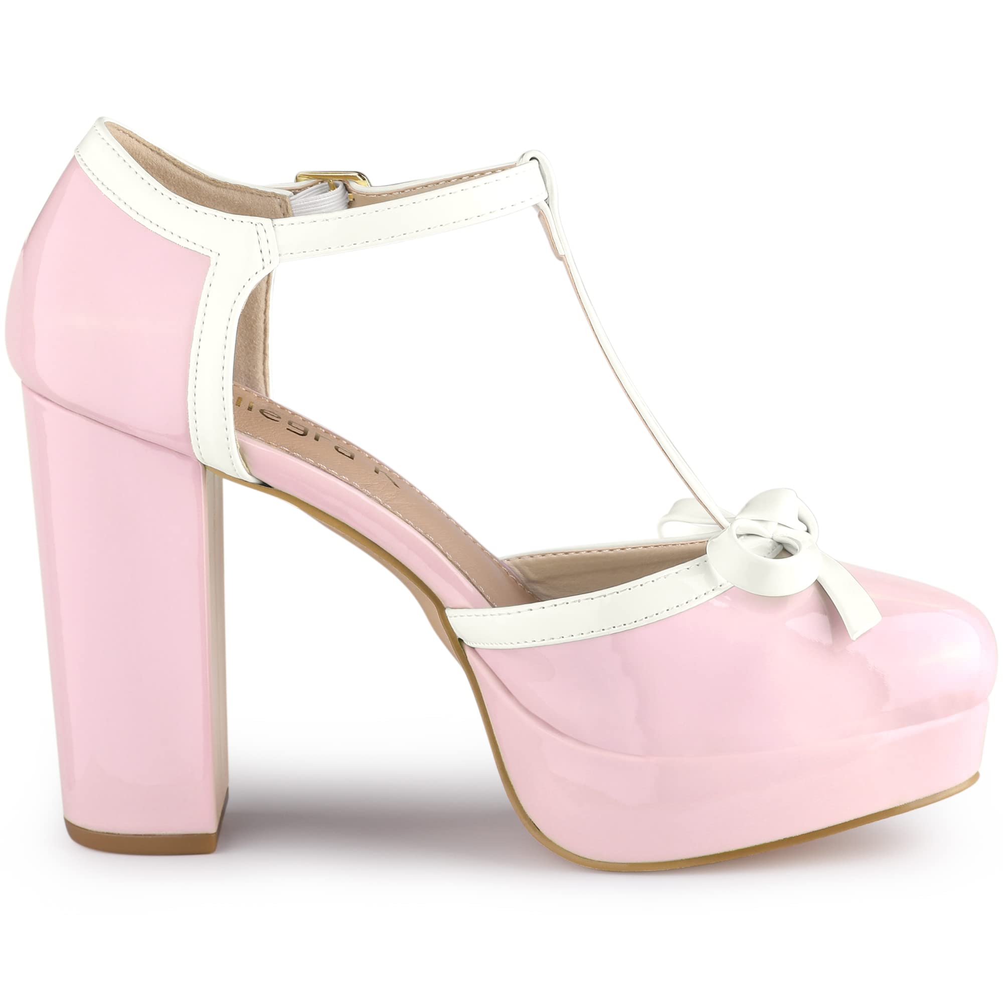 Allegra K Women's Platform Bow T-Strap Chunky Heel Pumps - Elegant Dress Shoes for Parties, Weddings & Office Wear