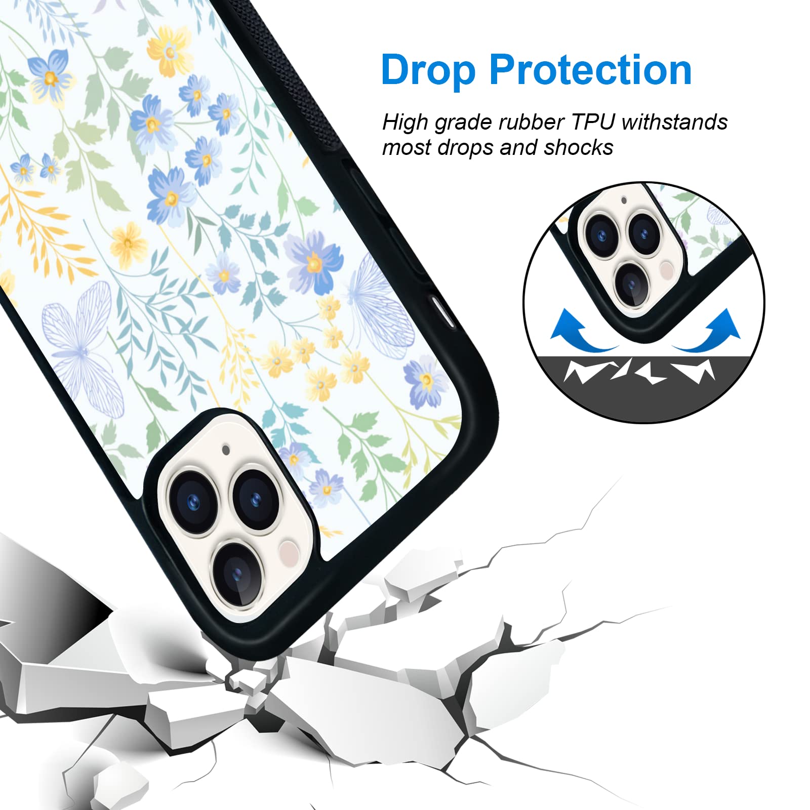 Floral Butterfly Phone Case for iPhone 11 Pro Max 6.5 Inch - Shockproof Protective Cute Flower Design Case for Women & Girls (Black) - Perfect Gift for Birthday, Valentine's Day & Everyday Use