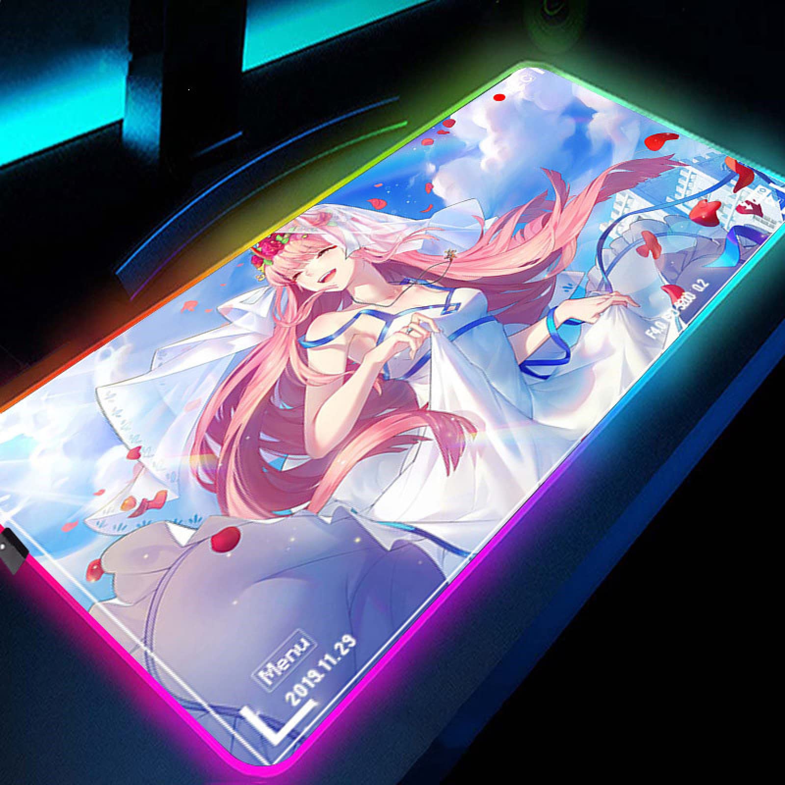 Anime RGB LED Gaming Mouse Pad - 11.8x23.6 Inch Large Luminous Mouse Mat with Colorful Lighting for PC Gamers | Perfect for Gaming Setups, Office Work & Streaming Studios