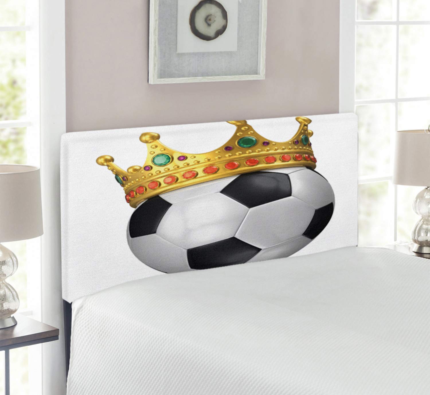Ambesonne King Size Upholstered Headboard - Football Soccer Sports Championship Design with Metal Frame & Memory Foam - Twin Bed Headboard for Sports Fans Bedroom Decor - Perfect for Game Rooms, Dorm Rooms & Sports Themed Bedrooms